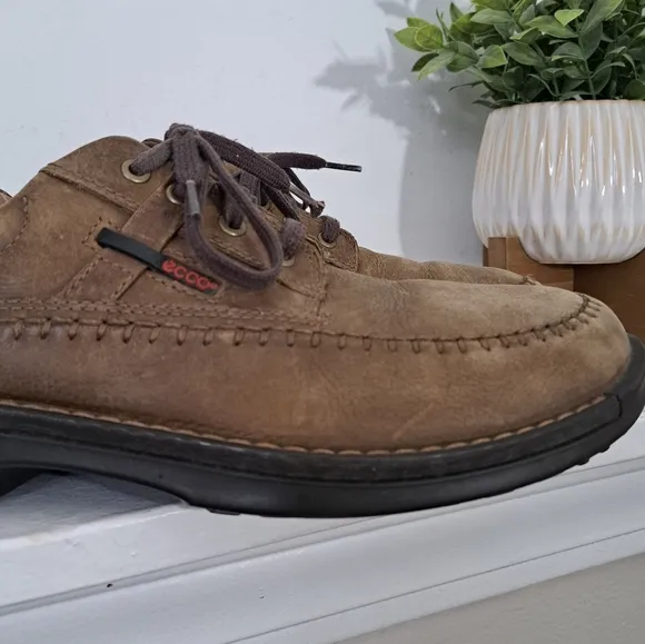 Ecco Fusion II Men's Casual Shoes Lace Up Leather Brown Tan Oxford Sz 44/10.5 US