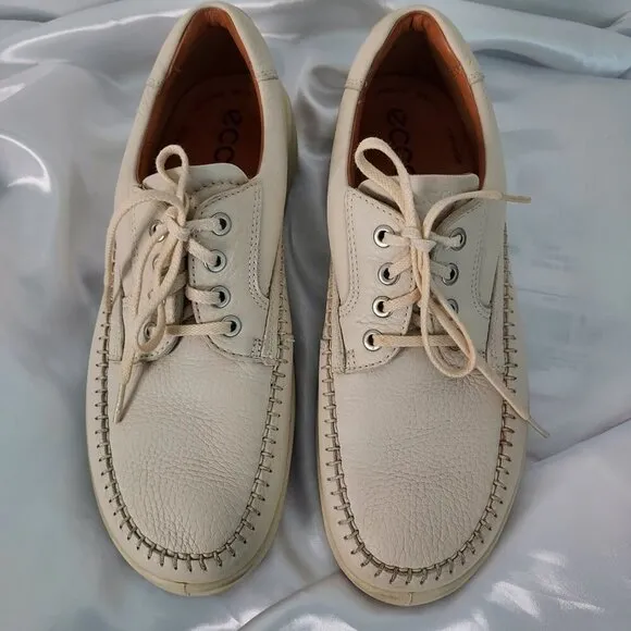 Ecco Men's Seawalker Cream Leather Lace Up Shoes Size 9-9.5