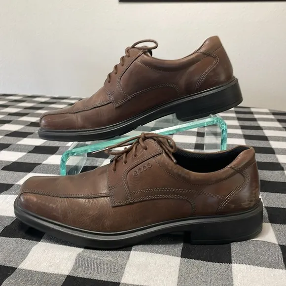 Ecco Shock Point Arch Support Brown Leather Oxford Dress Shoes Sz 44/ US 10-10.5
