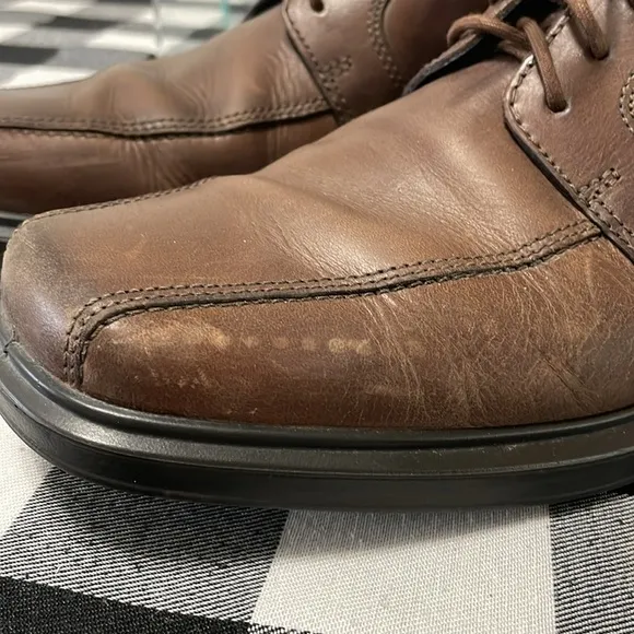 Ecco Shock Point Arch Support Brown Leather Oxford Dress Shoes Sz 44/ US 10-10.5