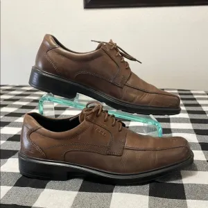 Ecco Shock Point Arch Support Brown Leather Oxford Dress Shoes Sz 44/ US 10-10.5