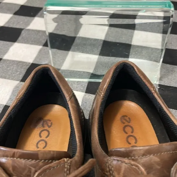 Ecco Shock Point Arch Support Brown Leather Oxford Dress Shoes Sz 44/ US 10-10.5