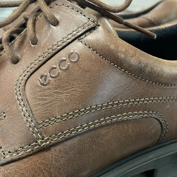 Ecco Shock Point Arch Support Brown Leather Oxford Dress Shoes Sz 44/ US 10-10.5