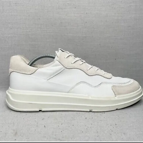 ECCO Shoes Mens 10.5 Soft Sneaker White Leather Lace Up Casual Comfort