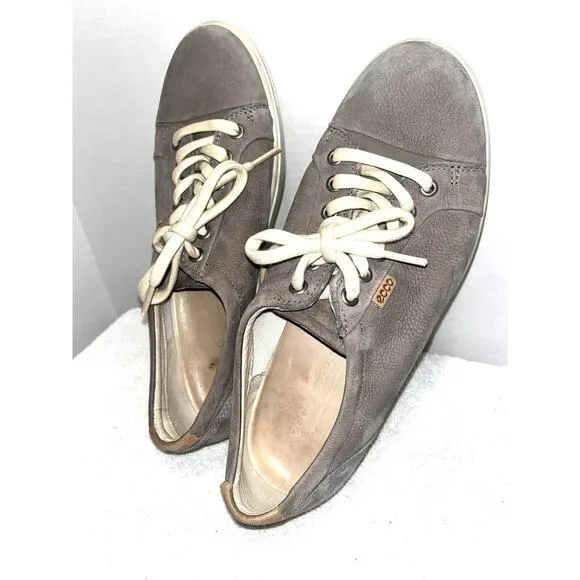 ECCO Soft 9.5 Grey Soft Suede Leather Lace Up Sneakers SZ 40 EU 9.5 SH02