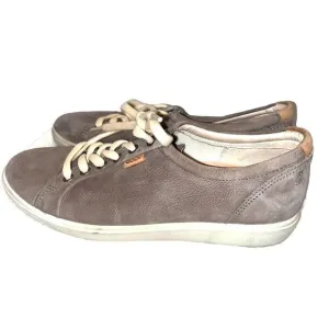 ECCO Soft 9.5 Grey Soft Suede Leather Lace Up Sneakers SZ 40 EU 9.5 SH02