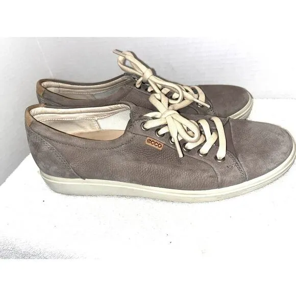 ECCO Soft 9.5 Grey Soft Suede Leather Lace Up Sneakers SZ 40 EU 9.5 SH02