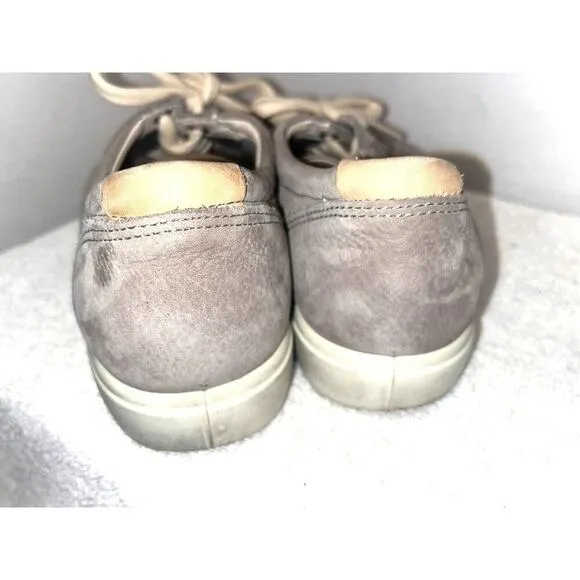 ECCO Soft 9.5 Grey Soft Suede Leather Lace Up Sneakers SZ 40 EU 9.5 SH02