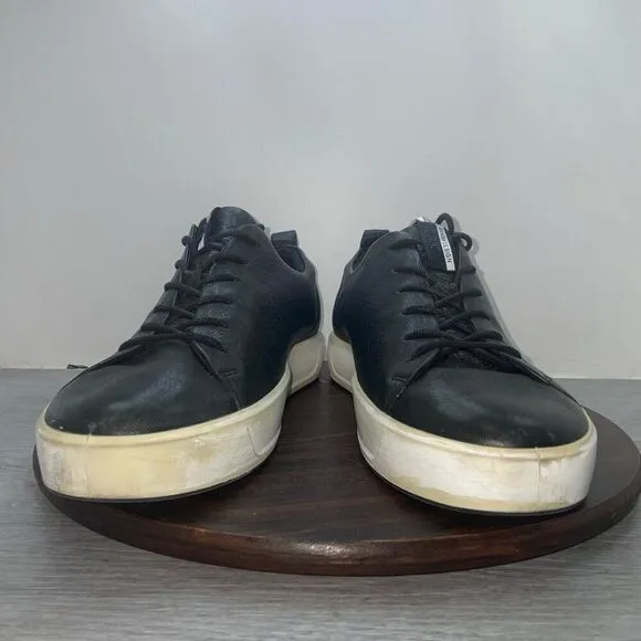 Ecco Soft 7 Black Leather Sneakers Mens EU 46 US 12 Casual Lace Up Shoes Sneaker