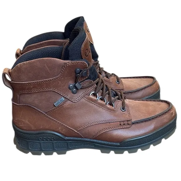 ECCO TRACK 25 Hiking Boots Men’s 9 Brown Leather High Top Gore-Tex Moc Toe