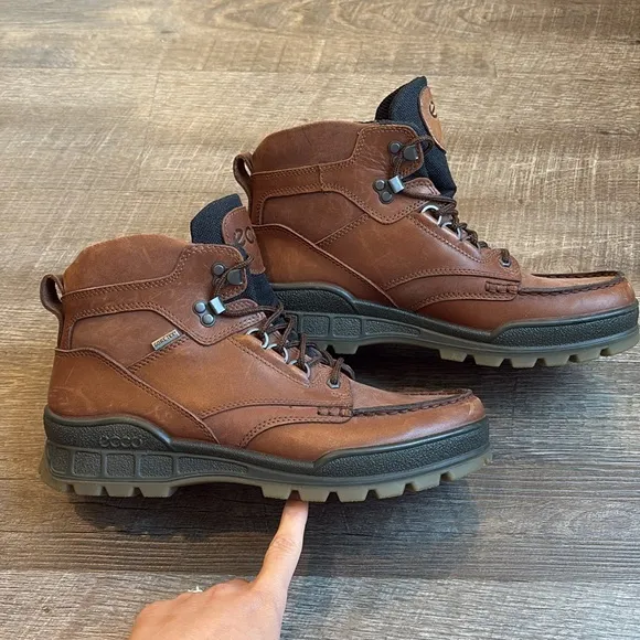 ECCO TRACK 25 Hiking Boots Men’s 9 Brown Leather High Top Gore-Tex Moc Toe