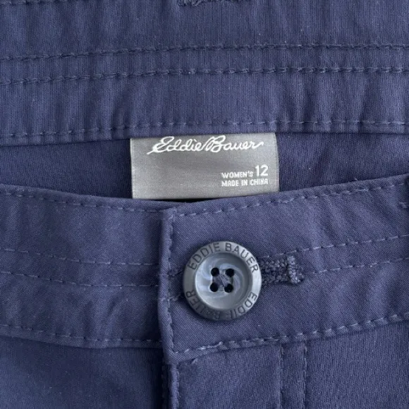Eddie Bauer Shorts Side Zipper Classic Cargo Chino Navy Blue Size Womens Size 12