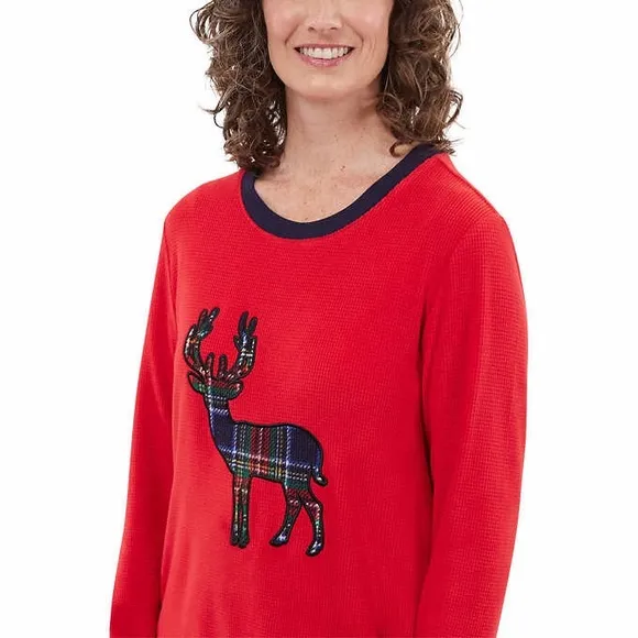 Eddie Bauer Women’s Holiday Family Sleep PJ Set 2-Piece Deer Applique