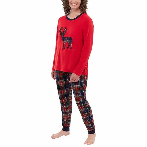 Eddie Bauer Women’s Holiday Family Sleep PJ Set 2-Piece Deer Applique