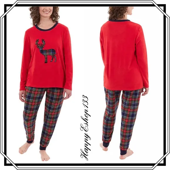 Eddie Bauer Women’s Holiday Family Sleep PJ Set 2-Piece Deer Applique