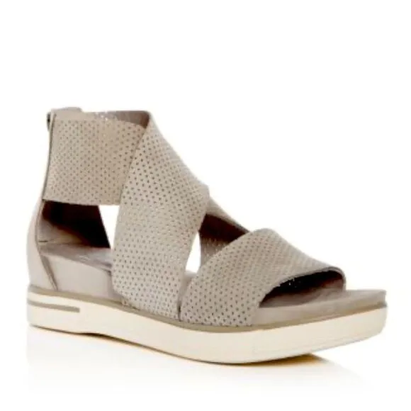 Eileen Fisher Gray Perforated Crisscross Platform Sandals Size 11