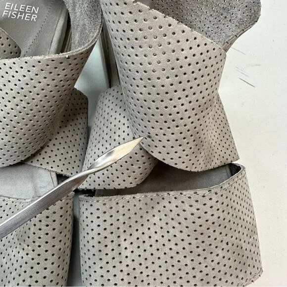 Eileen Fisher Gray Perforated Crisscross Platform Sandals Size 11