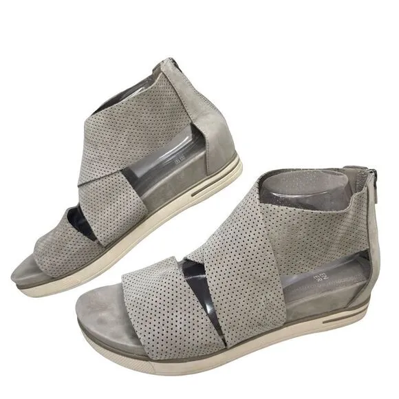 Eileen Fisher Gray Perforated Crisscross Platform Sandals Size 11