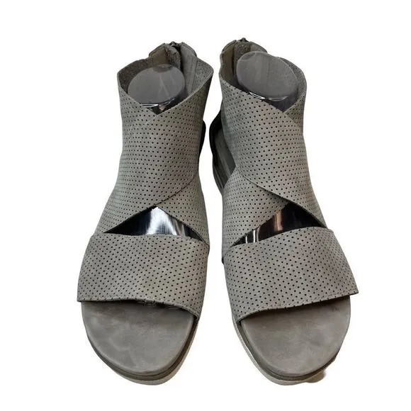 Eileen Fisher Gray Perforated Crisscross Platform Sandals Size 11