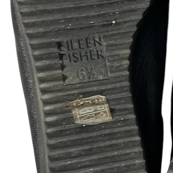 EILEEN FISHER Mellow Low Wedge Heel Black Leather Shoes Ballet Flats siz…