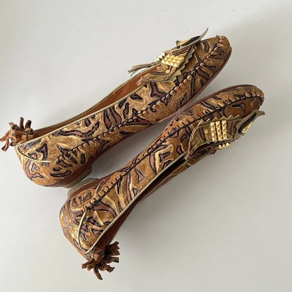 El Vaquero Vintage Italian Studded Flats Shoes Size EU 36.5 / US Size 6