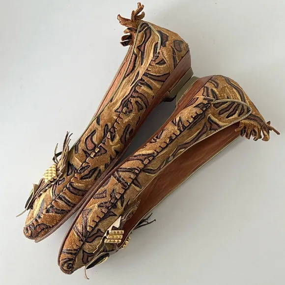 El Vaquero Vintage Italian Studded Flats Shoes Size EU 36.5 / US Size 6
