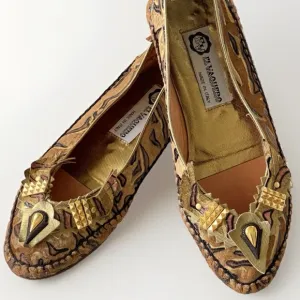 El Vaquero Vintage Italian Studded Flats Shoes Size EU 36.5 / US Size 6