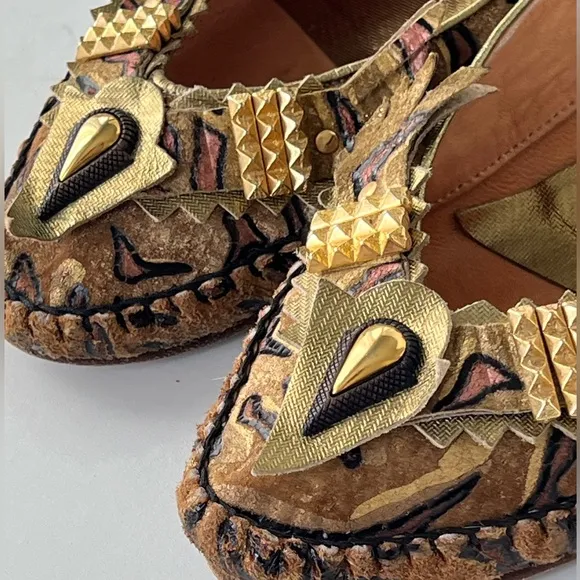 El Vaquero Vintage Italian Studded Flats Shoes Size EU 36.5 / US Size 6