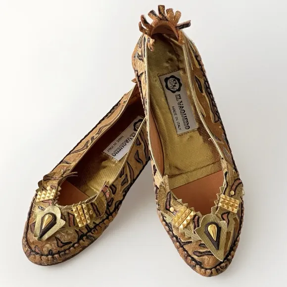 El Vaquero Vintage Italian Studded Flats Shoes Size EU 36.5 / US Size 6