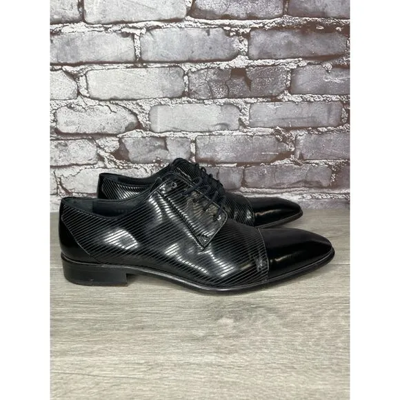 F. Crunell Vero Cuoio Black Leather Cap Toe Designer Dress Shoes Men 42EU/9M US