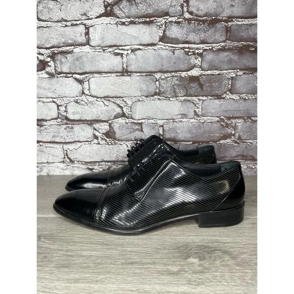 F. Crunell Vero Cuoio Black Leather Cap Toe Designer Dress Shoes Men 42EU/9M US