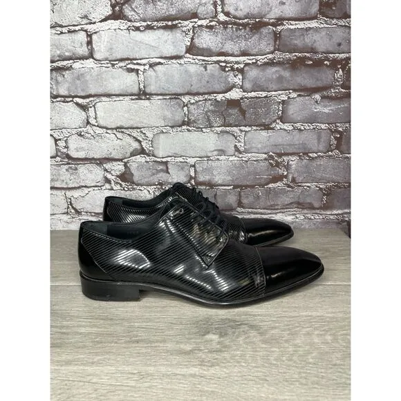 F. Crunell Vero Cuoio Black Leather Cap Toe Designer Dress Shoes Men 42EU/9M US