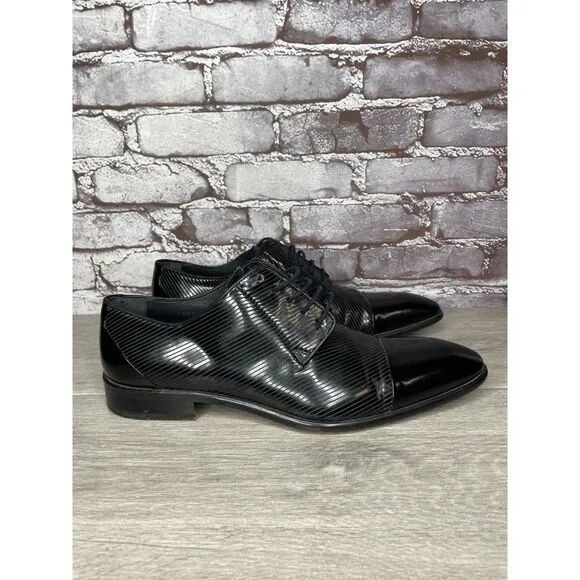 F. Crunell Vero Cuoio Black Leather Cap Toe Designer Dress Shoes Men 42EU/9M US