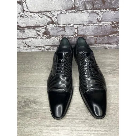 F. Crunell Vero Cuoio Black Leather Cap Toe Designer Dress Shoes Men 42EU/9M US
