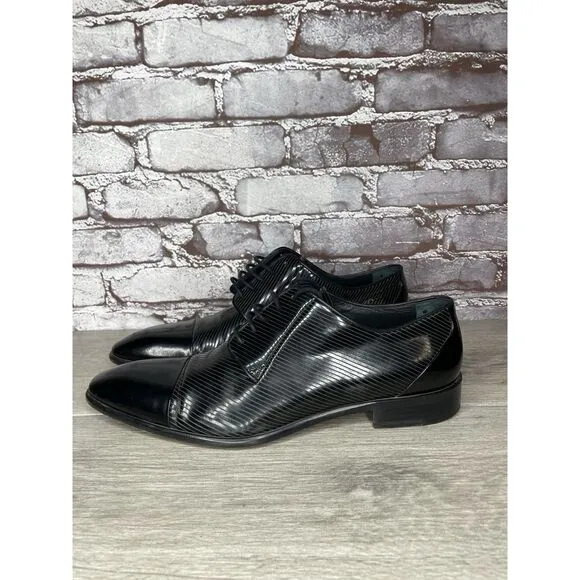 F. Crunell Vero Cuoio Black Leather Cap Toe Designer Dress Shoes Men 42EU/9M US