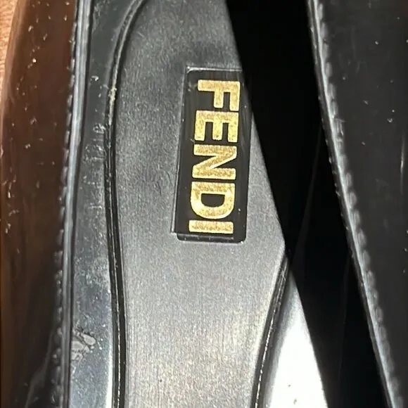 Fendi Black Jelly/Black Embellished PeepToe Ballet Flats Size 38/7-7.5.  B73