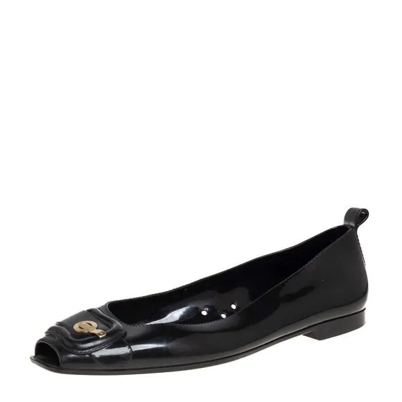 Fendi Black Jelly/Black Embellished PeepToe Ballet Flats Size 38/7-7.5.  B73