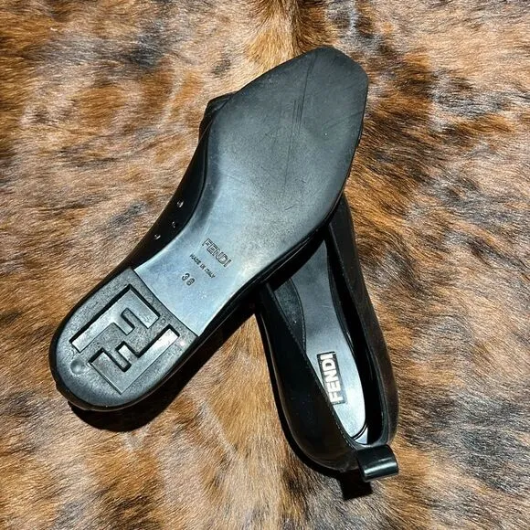 Fendi Black Jelly/Black Embellished PeepToe Ballet Flats Size 38/7-7.5.  B73