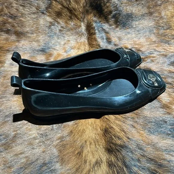 Fendi Black Jelly/Black Embellished PeepToe Ballet Flats Size 38/7-7.5.  B73