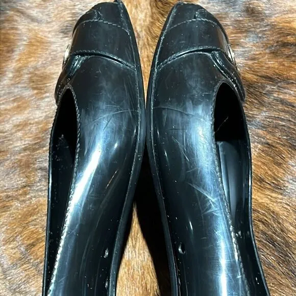 Fendi Black Jelly/Black Embellished PeepToe Ballet Flats Size 38/7-7.5.  B73