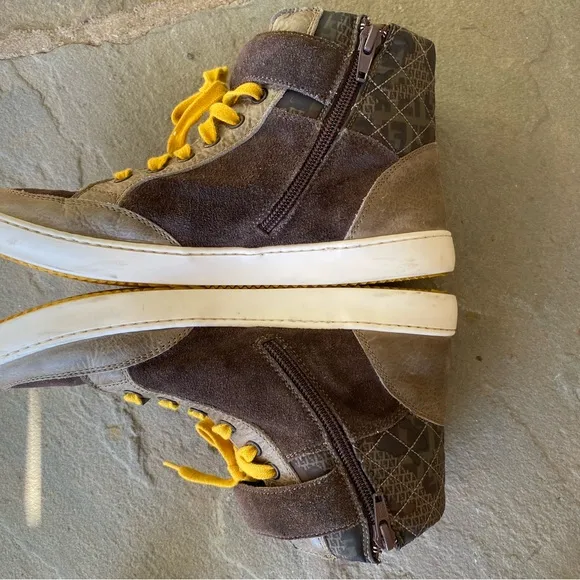 FENDI Boys High Top Sneakers Size 39 Brown Suede and Tan Leather