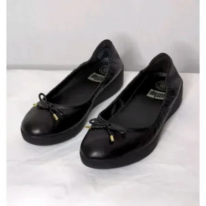 FitFlop Sz 8.5 Women's Black Ballerina Flats Bow Tie Comfort Shoes Thick Sole