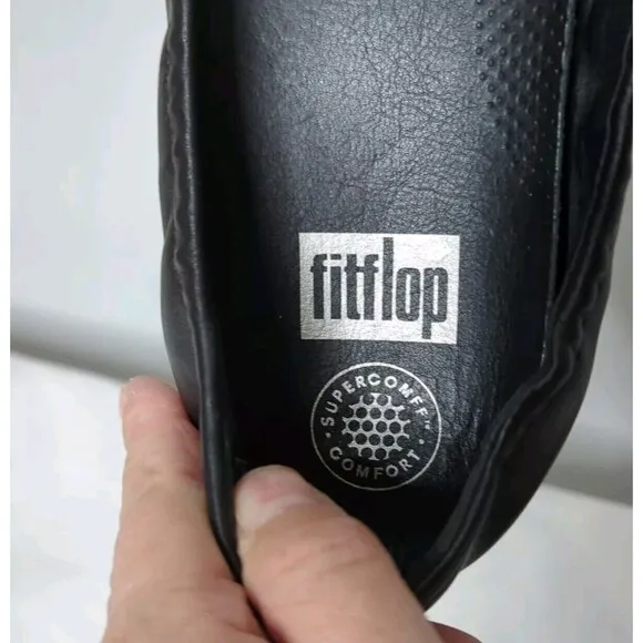 FitFlop Sz 8.5 Women's Black Ballerina Flats Bow Tie Comfort Shoes Thick Sole
