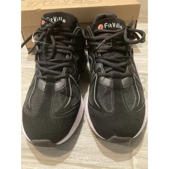 FitVille Rebound Core V1 Sneakers Men Size 11 WIDE Black Arch Fit Walking Shoes