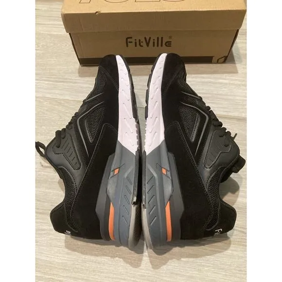 FitVille Rebound Core V1 Sneakers Men Size 11 WIDE Black Arch Fit Walking Shoes