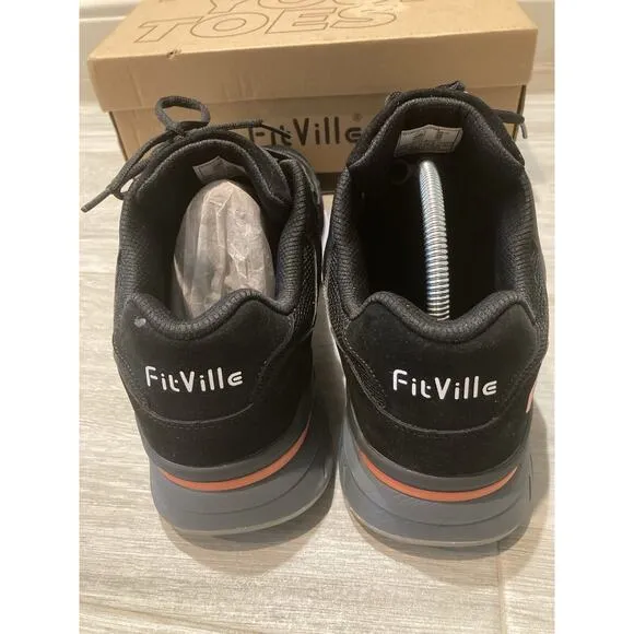 FitVille Rebound Core V1 Sneakers Men Size 11 WIDE Black Arch Fit Walking Shoes
