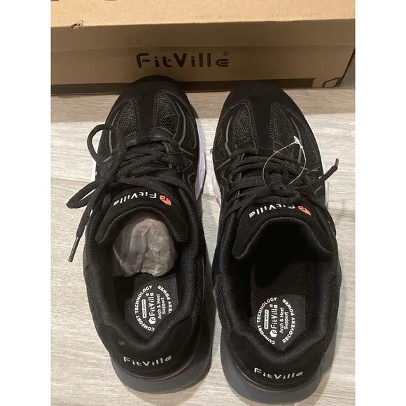 FitVille Rebound Core V1 Sneakers Men Size 11 WIDE Black Arch Fit Walking Shoes