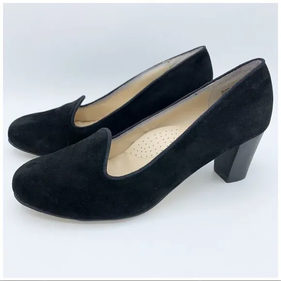 FITZWELL Black Suede Mixer Comfort Pump Heels w/Stacked Heel 9.5
