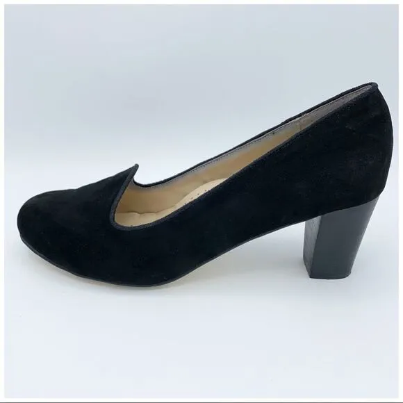 FITZWELL Black Suede Mixer Comfort Pump Heels w/Stacked Heel 9.5
