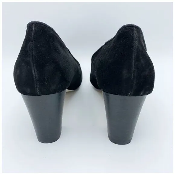 FITZWELL Black Suede Mixer Comfort Pump Heels w/Stacked Heel 9.5